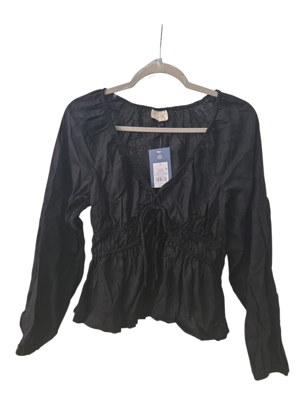 Universal Thread Black Linen Blend Tie Front Blouse Small